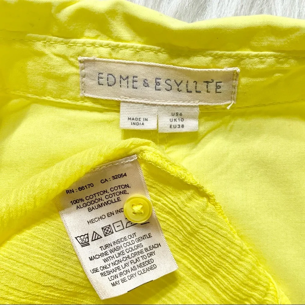 SOLD-Anthropologie Crinkle Roll Sleeve Bright Yellow Buttondown Top - Picture 8 of 9